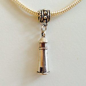 "LIGHTHOUSE" Sterling Silver Plated Dangling Charm For European Style Bracelets